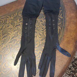 Antique Niagara Maid Gloves Black Silk with Snaps 1898-1918 Niagara Silk Mills